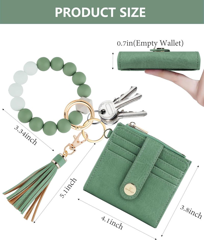 Sunpour Small Wristlet Wallets for Women Keychain Wristlet Wallet RFID Blocking Key Chain Wallet With Zipper Coin Pocket,2 Id Window (Mint Green) - Image 2